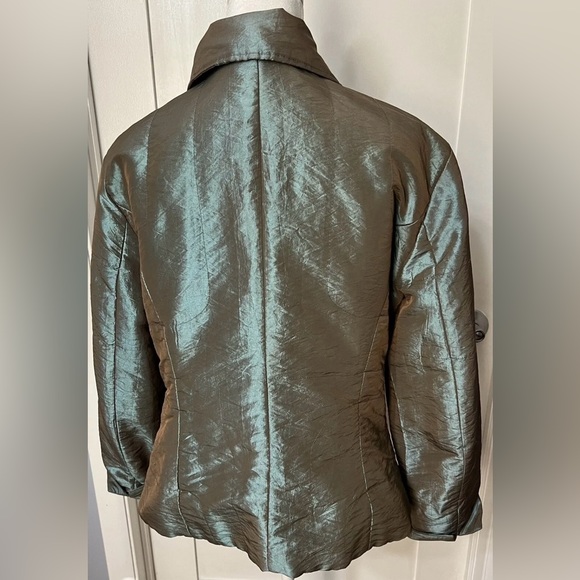 Women’s All Season Coat Spanner Metallic Teal Brown Waist Length Medium Jacket - Picture 3 of 8